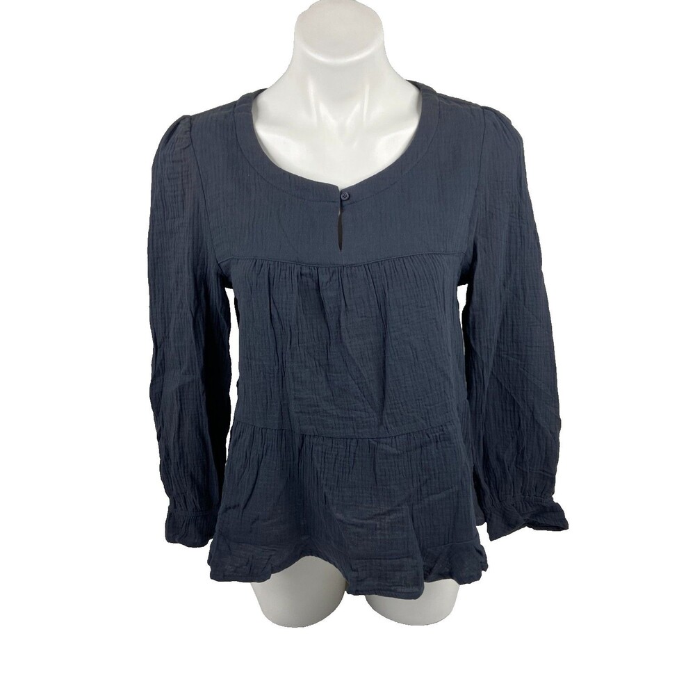 Ice Bird Women Small Blue Babydoll Top Oversized Bohemian Long Sleeve NWT